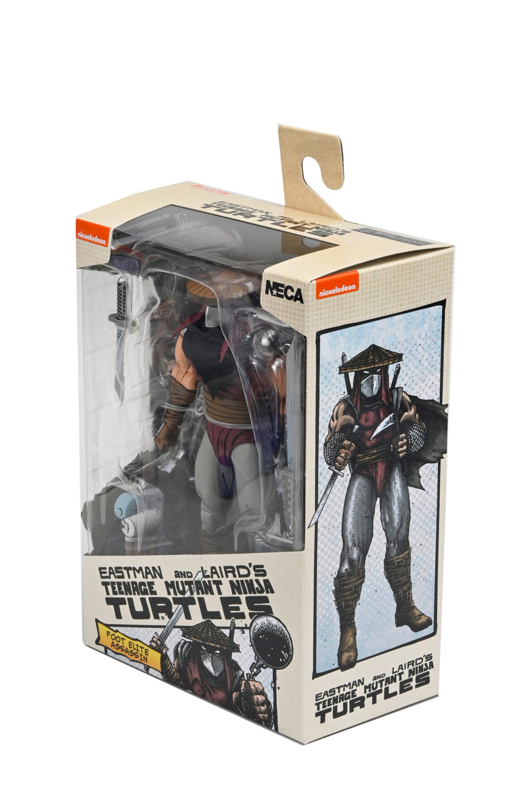 Action figure packaging with character illustration and branding on a white background