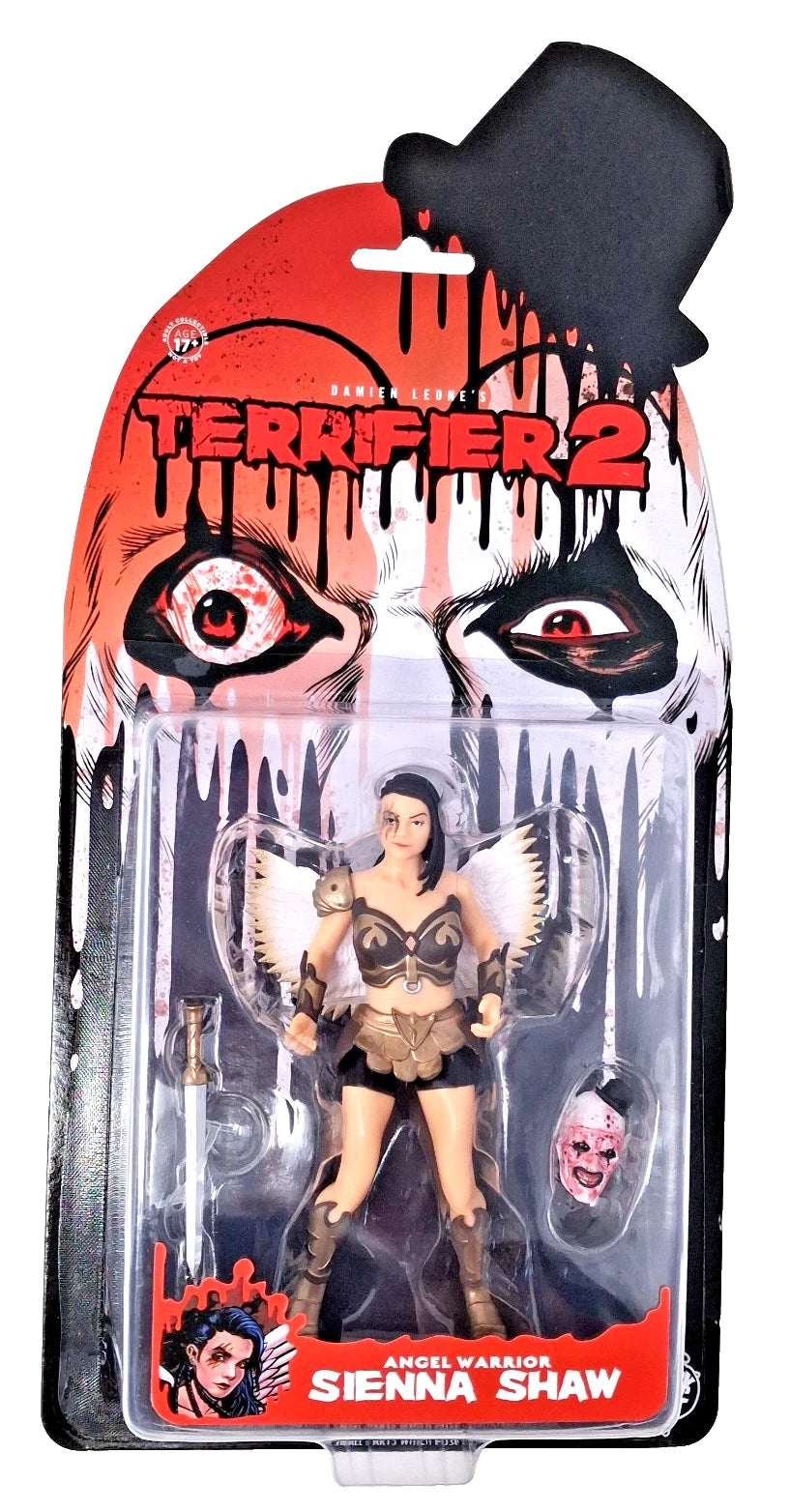 Action figure packaging for 'Terrifier 2' with character Sienna Shaw on a white background