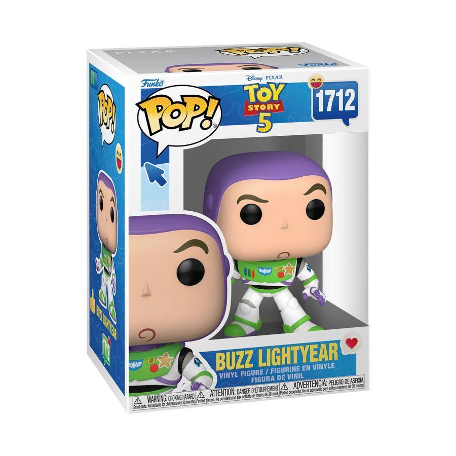 Funko branded packaging with clear window. Inside the box is a Buzz Lightyear figure from Toy Story 5.