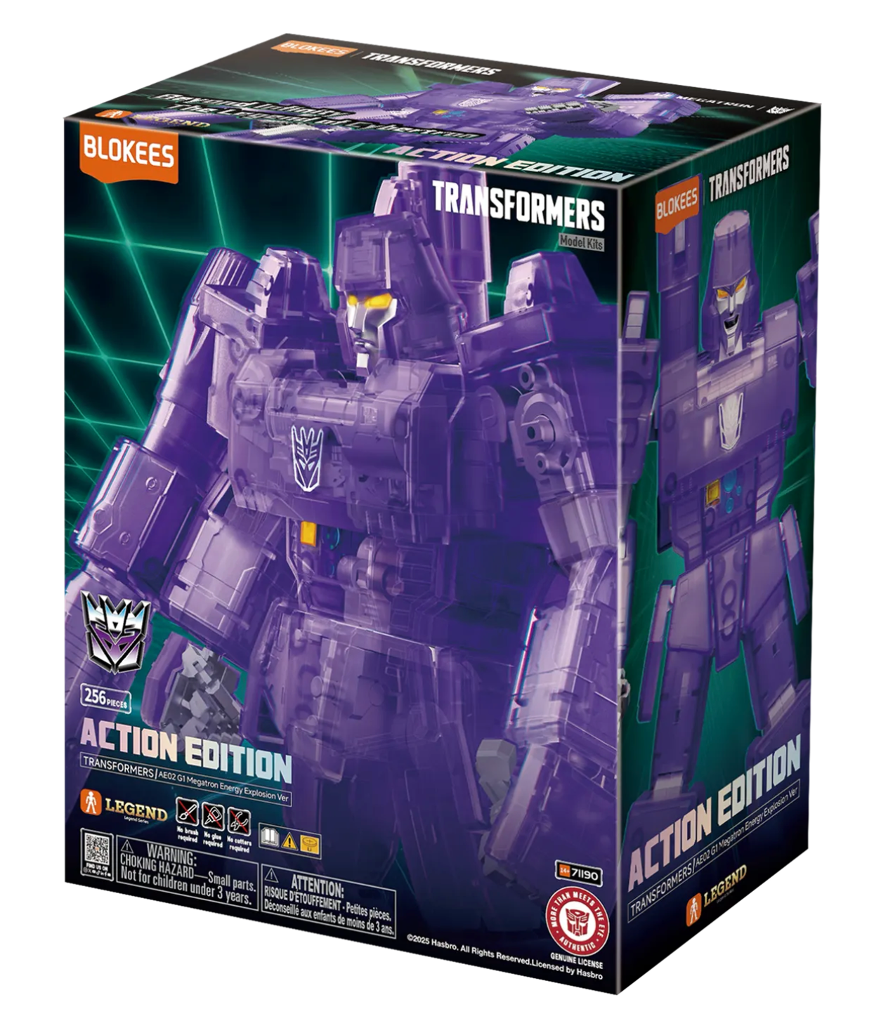 Green Blokees branded packaging with complete purple Megatron action figure on cover. 