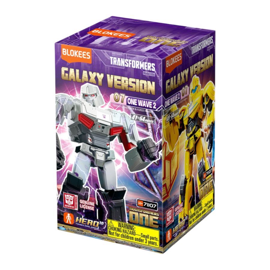 Purple Blokees branded packaging with Silver Megatron figure on front cover. 