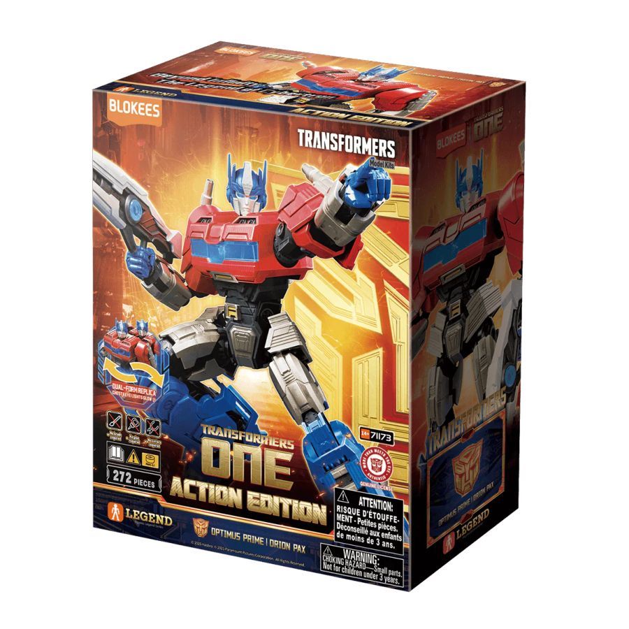 Orange Blokees branded packaging with complete Optimus prime model on cover. 