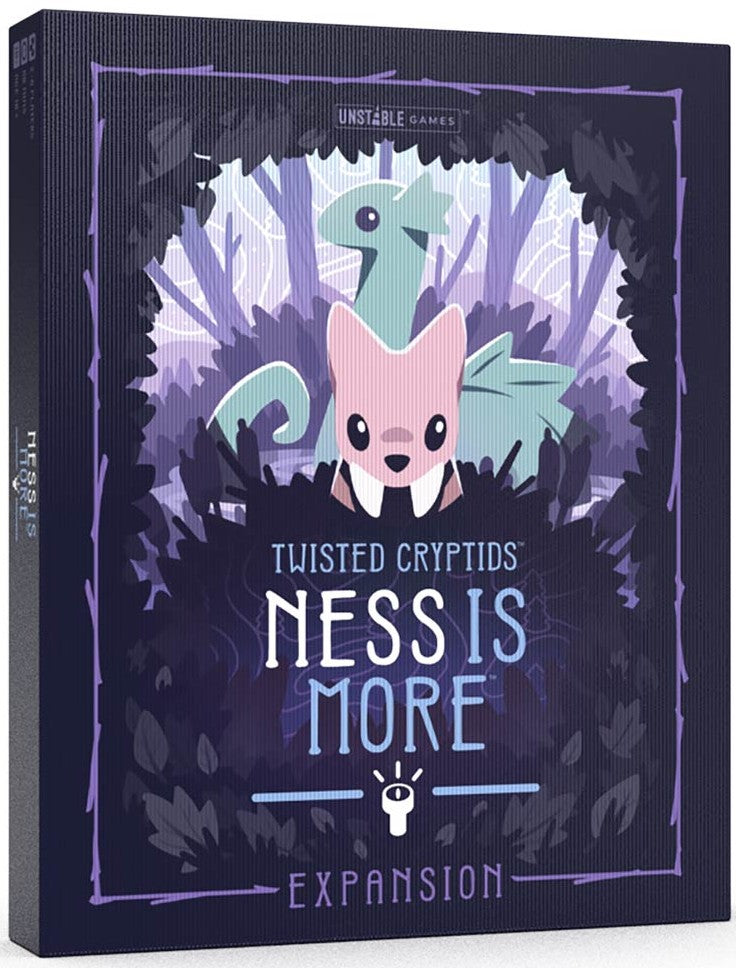 Board game expansion box titled 'Twisted Cryptids: Ness is More' with cartoon characters on a dark background.