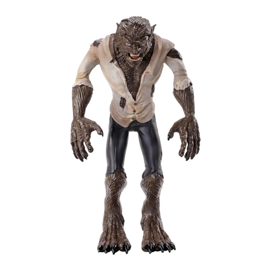 Rubber Wolfman figure with brown body, black shorts and tattered/torn shirt. 
