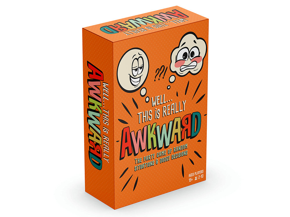 Orange box with cartoon faces and text 'Well... This is Really Awkward' on a white background