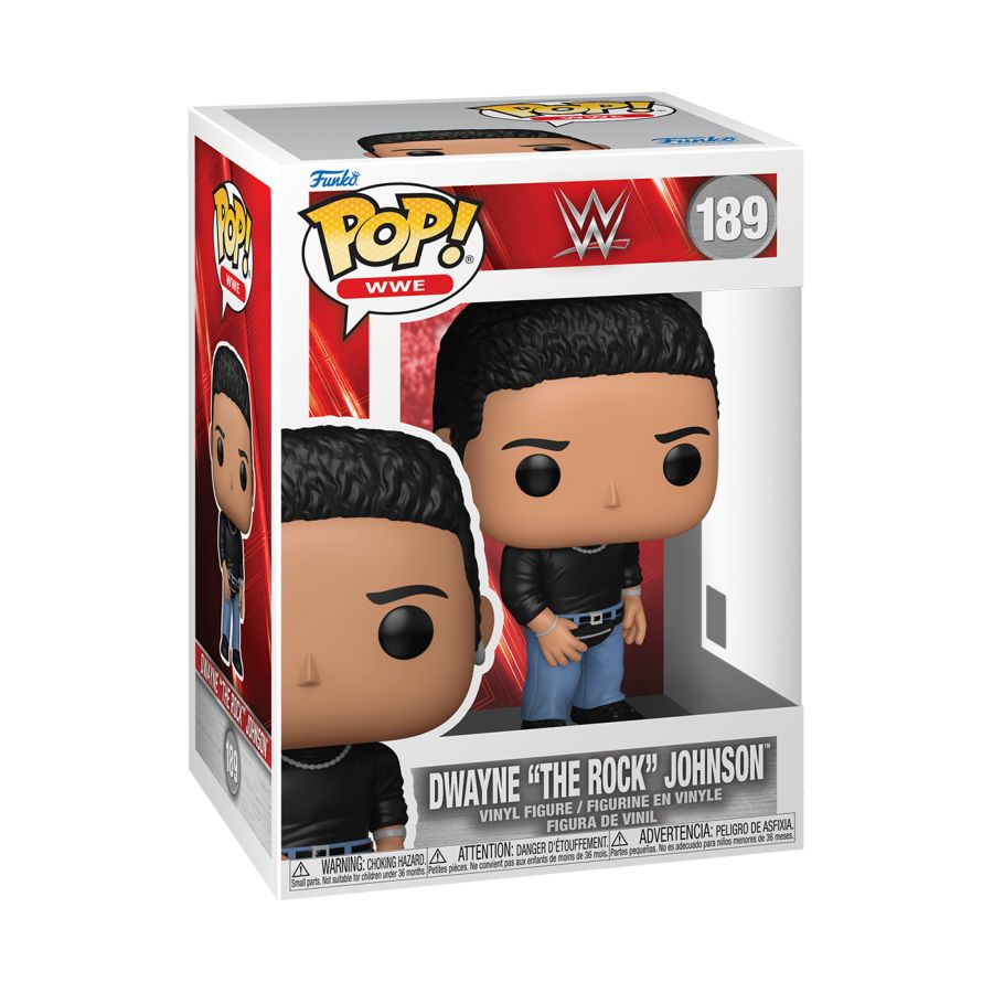 Funko Pop! vinyl figure packaging with WWE branding. WWE - Dwayne "The Rock" Johnson Pop! Vinyl.