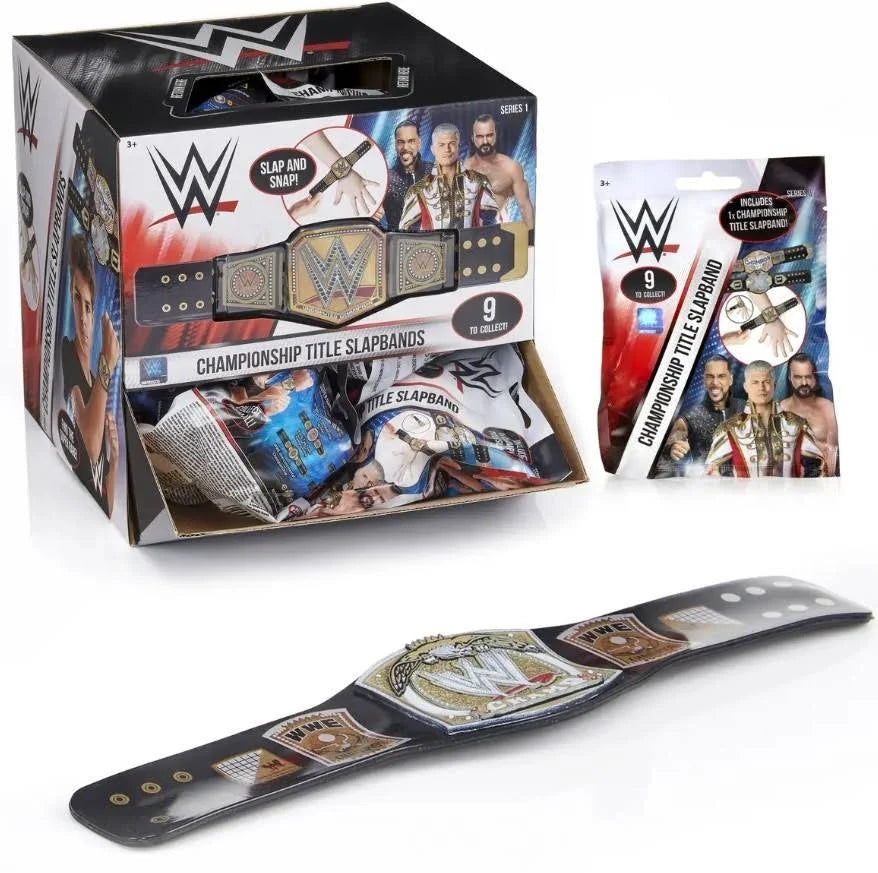WWE branded packaging with slap band and plastic packaging.