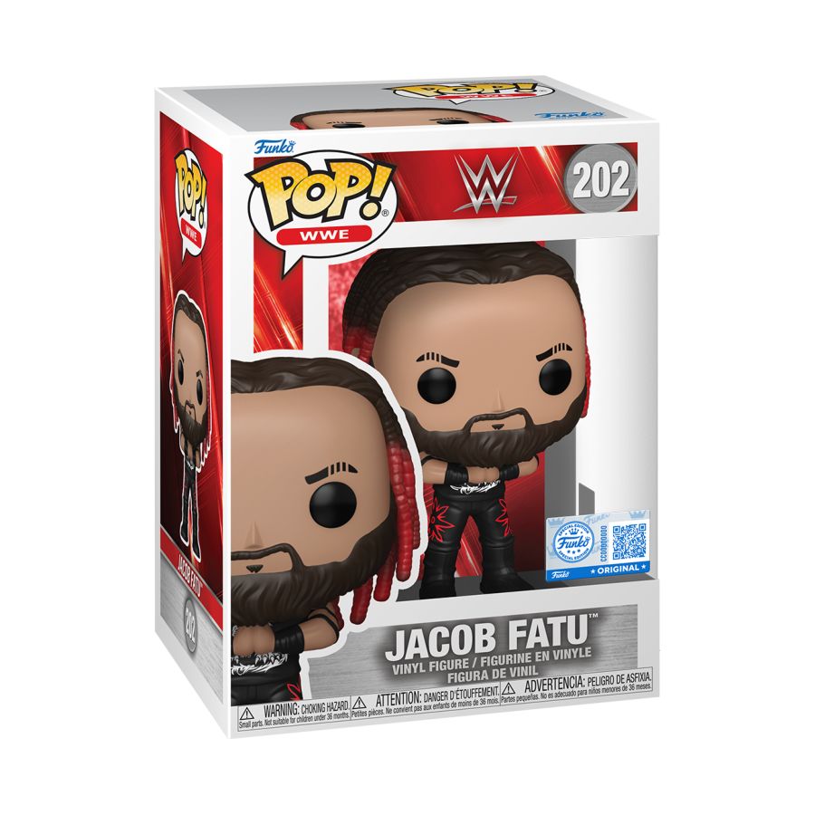 Jacob Fatu Pop! Vinyl figure with red dreadlocks. WWE - Jacob Fatu US Exclusive Pop! Vinyl.