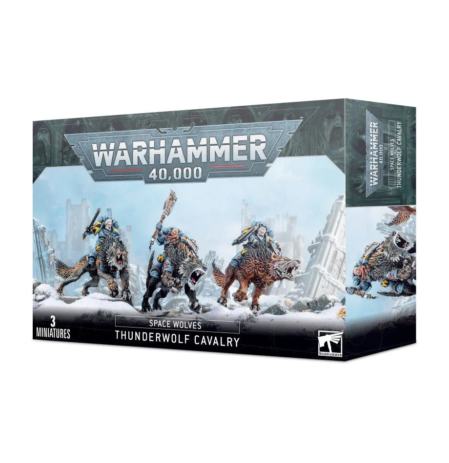 Warhammer 40,000 Space Wolves Thunderwolf Cavalry miniatures packaging on a white background