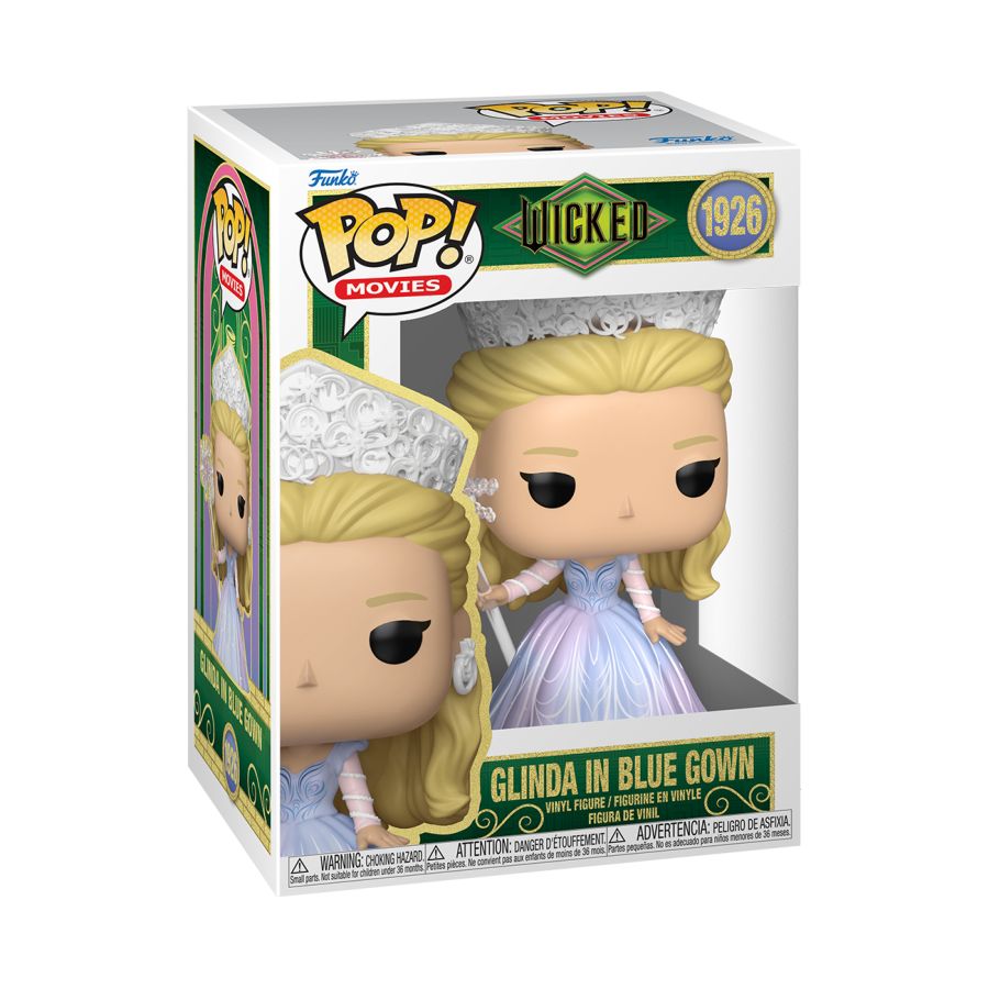 Funko Pop! vinyl figure packaging of Glinda in a blue gown from 'Wicked'.
