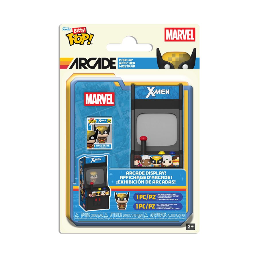 Wolverine bitty pop with an arcade display box, in Funko packaging. 