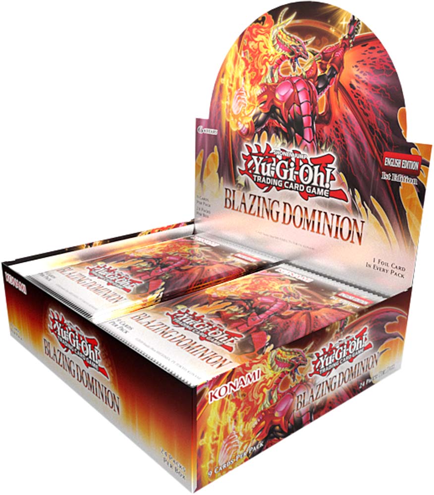 Yu-Gi-Oh! Blazing Dominion trading card game packaging on a white background