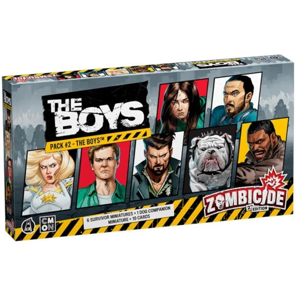Zombicide game box featuring 'The Boys' characters on a white background
