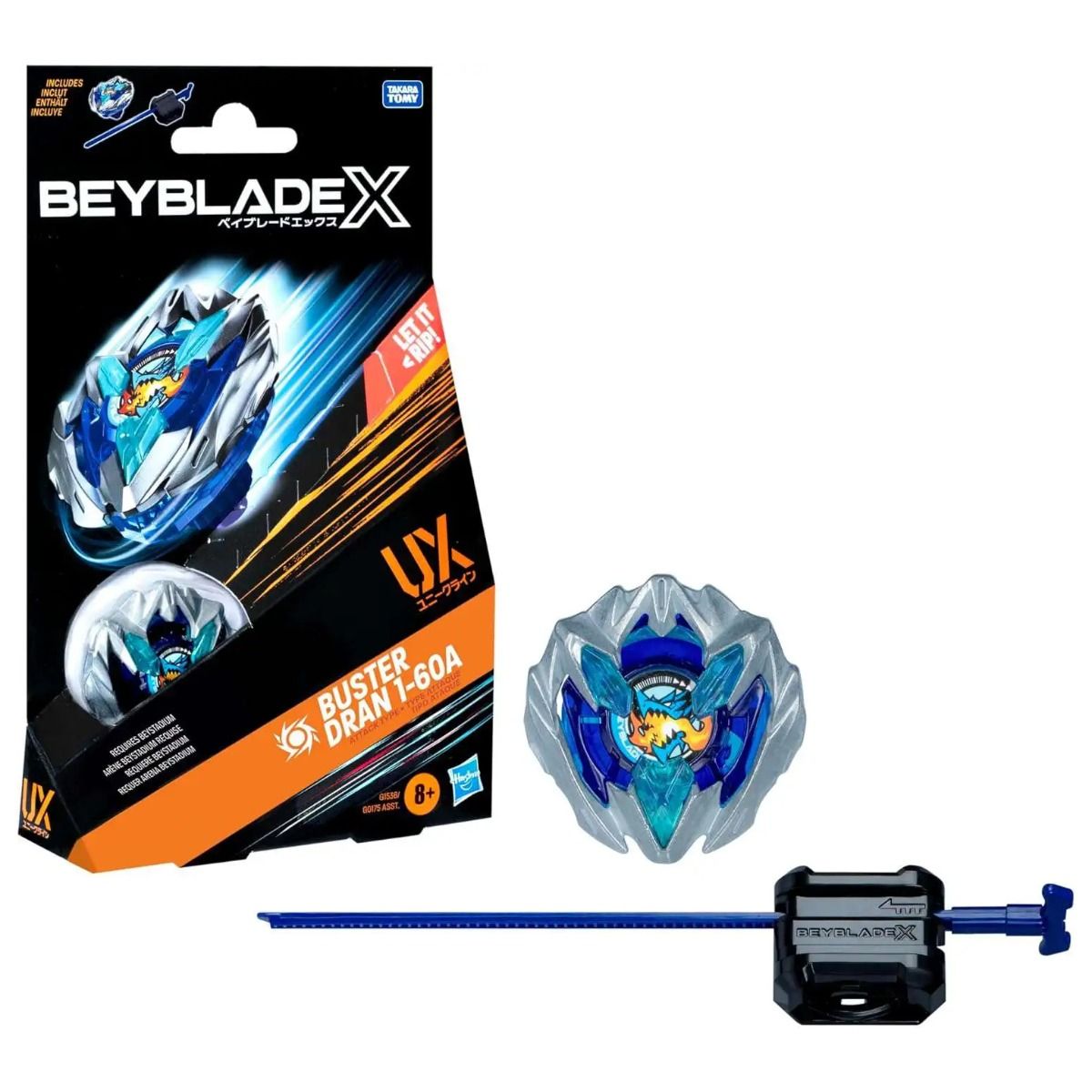 Beyblade X toy set with packaging on a white background