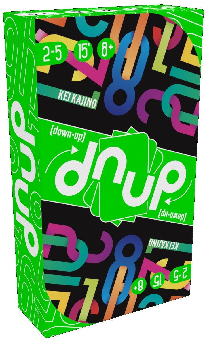 Board game box for 'dnup' by KIKAIDOO with colorful design and text.