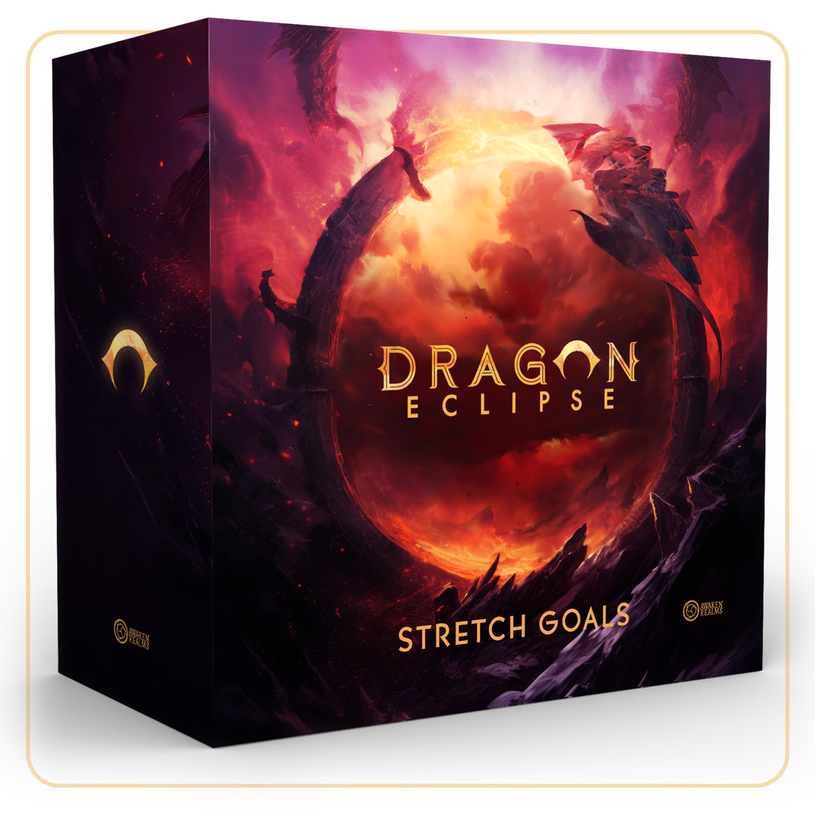 Dragon Eclipse board game box with dramatic artwork and 'Stretch Goals' text on a white background