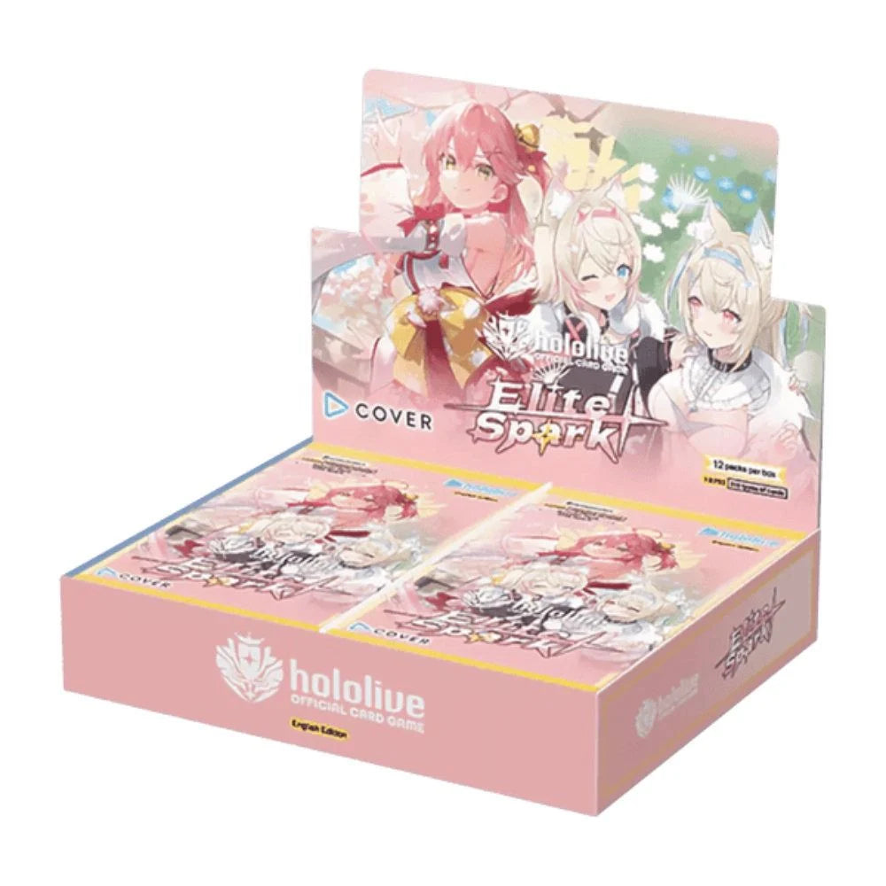 Hololive Elite Spark product packaging with anime-style characters on a white background