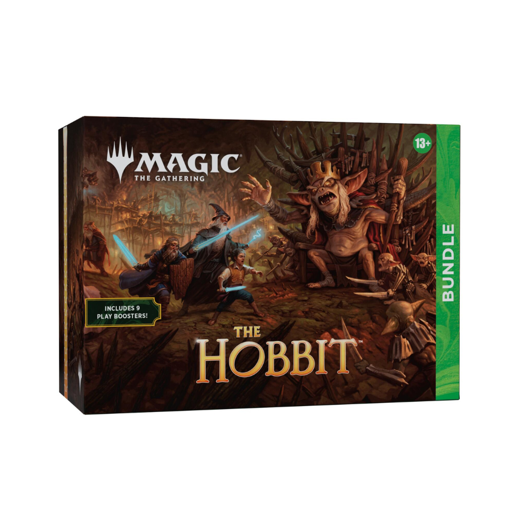 Board game box for 'The Hobbit' featuring Magic: The Gathering on a white background