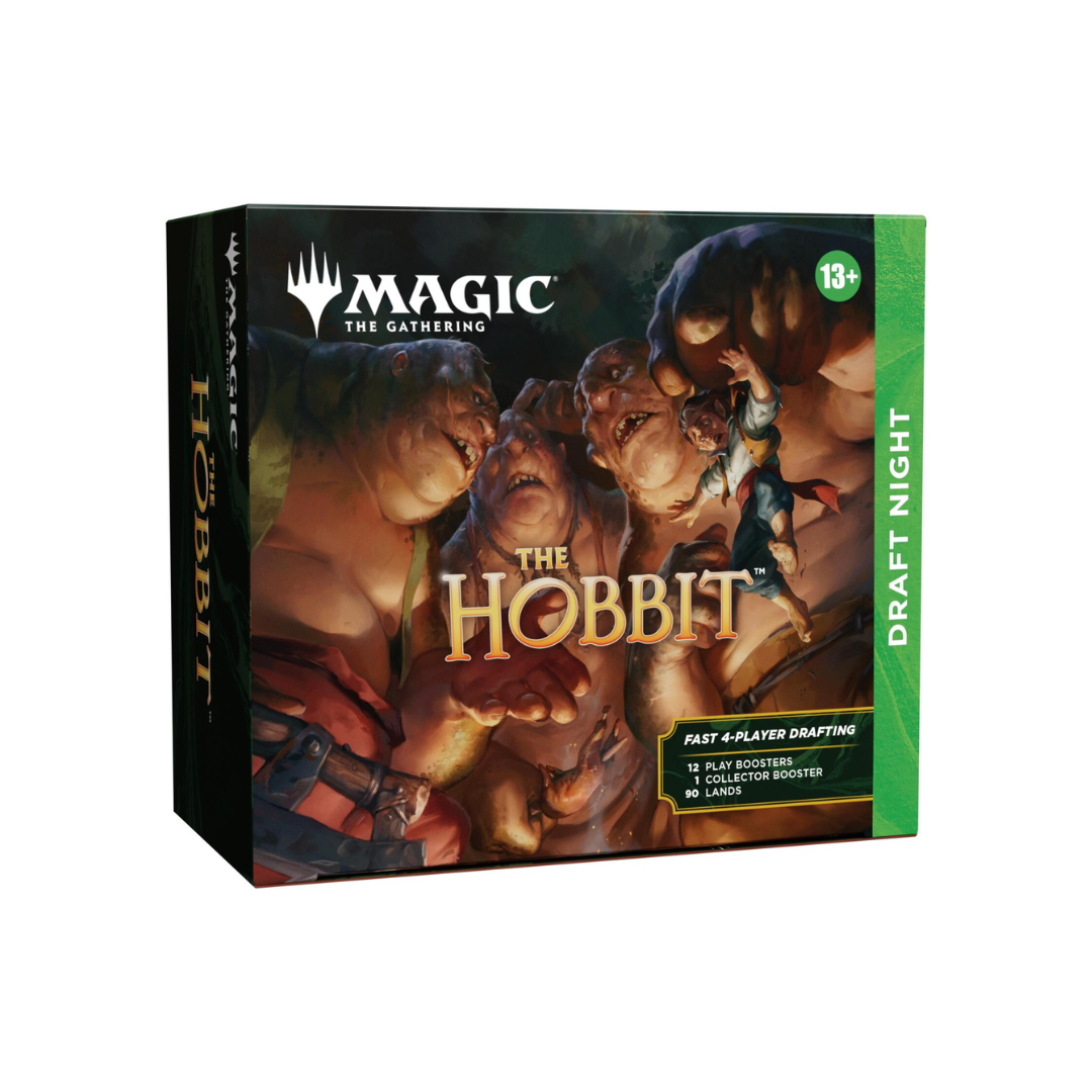 Board game box for 'The Hobbit' featuring 'Magic: The Gathering' on a white background