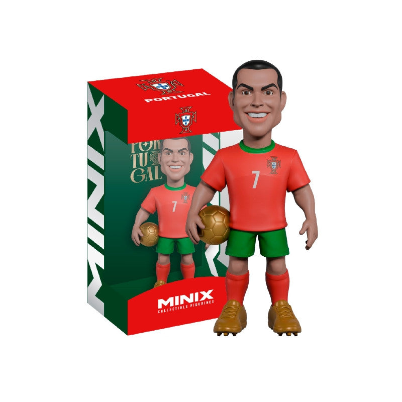 Soccer figure with Portugal jersey and Minix packaging on a white background