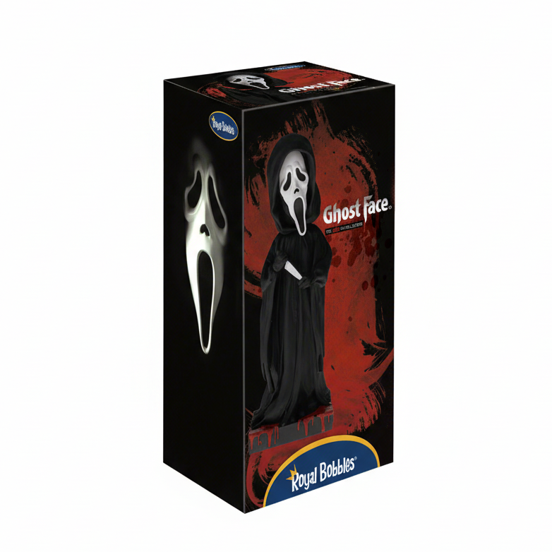 Box of Ghostface figure from Scream series with black and red design